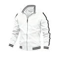 thumbnail image 1 of Men's Stand Up Collar Sports Jacket with Contrasting Stripes and Zippered Jacket, Modern Design for Active Lifestyles and Casual Outings,White,L, 1 of 5