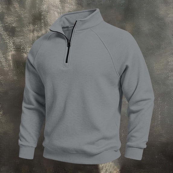 Men's Stand Up Collar Sweatshirt Half Zipper Long Sleeves Pockets Pullover Solid Color Sweatshirt Fall Winter