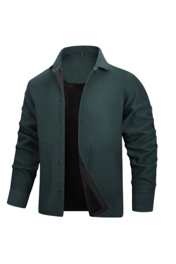 Men's Stand-Up Collar Zip-Up Jacket, Dark Green, Size XL