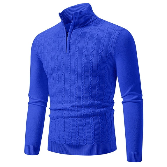 Men's Stand-up Collar Sweaters V Neck Quarter Zip Sweatshirts Casual Long Sleeve Solid Color Geometric Texture Pullover Top Knitted Polos Sweatshirt Winter Warm Sweater
