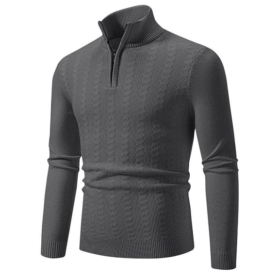 Men's Stand-up Collar Sweaters V Neck Quarter Zip Sweatshirts Casual Long Sleeve Solid Color Geometric Texture Pullover Top Knitted Polos Sweatshirt Winter Warm Sweater
