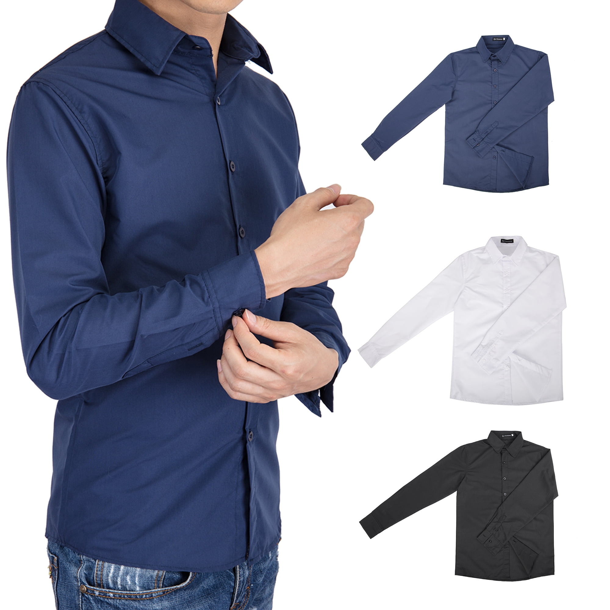 Men's Standard Classic Fit Button Collar Solid Dress Shirt with No