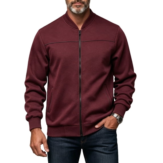 Men's Standard Full-Zip Fleece Mock Neck Midweight Sweatshirt with Pockets Fall Winter Spring Jacket