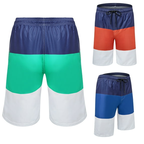 Men's Standard Quick Dry Tri-Color Series Swim Trunk Swim Shorts Bathing Suit with Mesh Lining