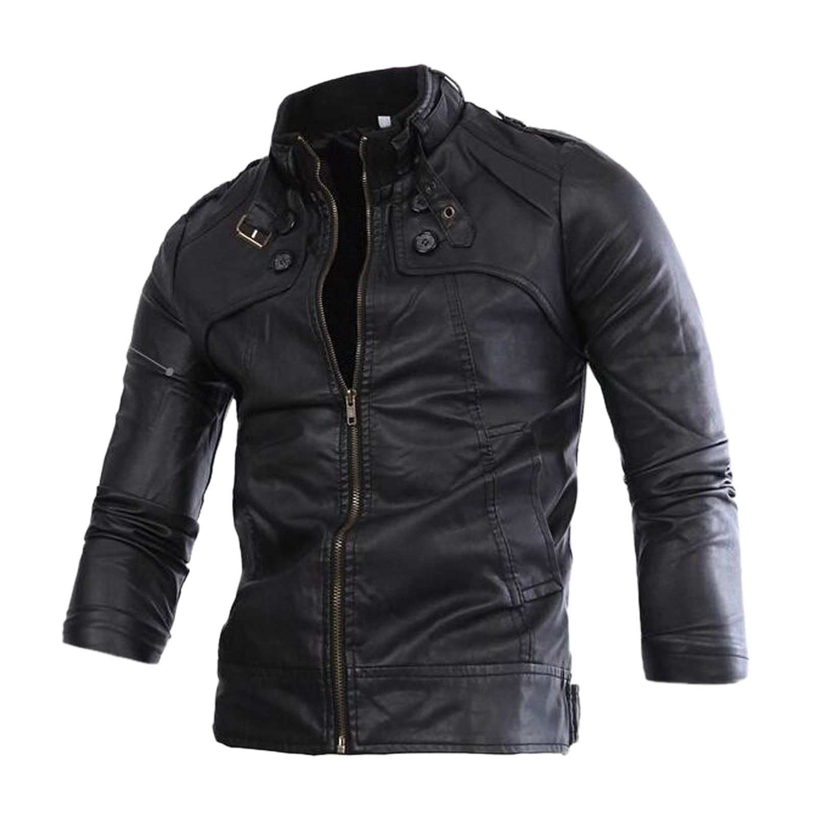 Men's Standing Collar Leather Jacket Fashion Casual Cardigan Jacket