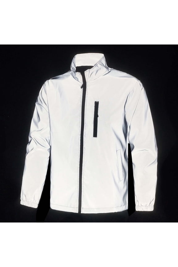 Men's Standing Collar Reflective Jacket Long Sleeved Jacket Fashionable Outdoor Cycling And Night Running Safety Jacket