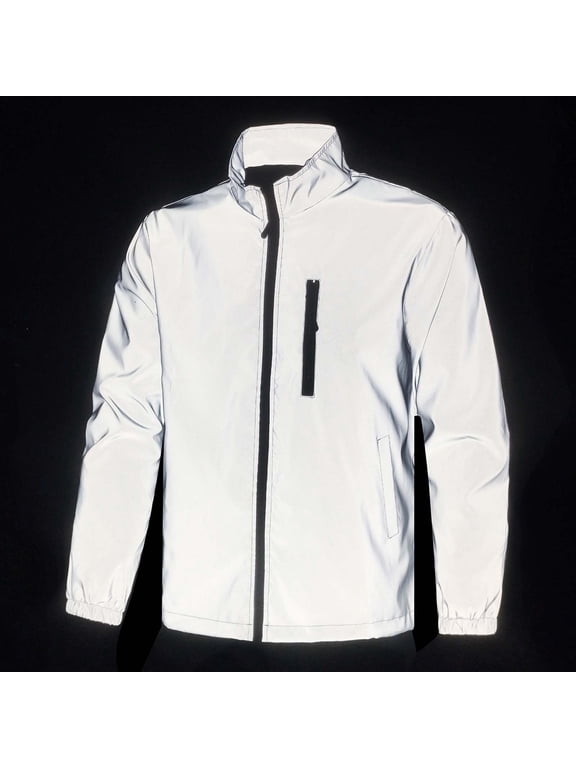 Men's Standing Collar Reflective Jacket Long Sleeved Jacket Fashionable Outdoor Cycling And Night Running Safety Jacket