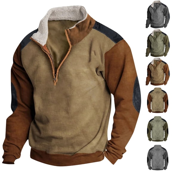Men's Standing Collar Sweatshirt, Outdoor Casual Solid Color Top with Fur Collar for Spring Fall, Streetwear and Light Jacket Weather,Green,4XL