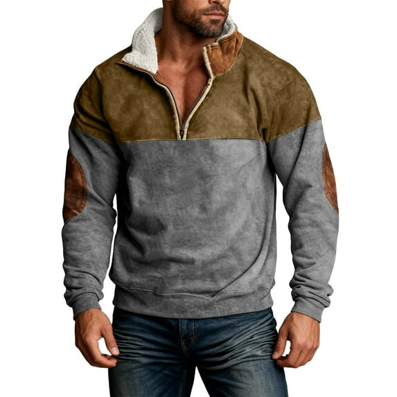 Men's Standing Collar Sweatshirt for Outdoor Casual Wear with Detachable Faux Fur Collar | Spring and Fall Thermal Lined Sweater Tops for Men,Gray,4XL