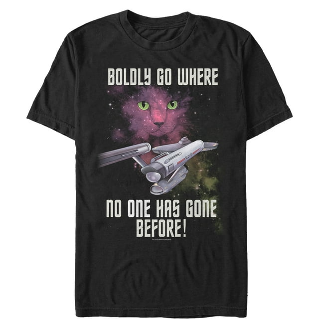 Men's Star Trek Boldly Go Where No Cat Has Gone  Graphic Tee Black X Large