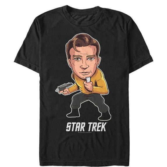 Men's Star Trek Captain Kirk Cartoon Hero Graphic Tee Black 3X Large