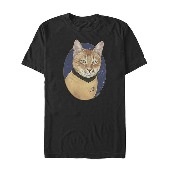 Men's Star Trek Captain Kirk Cat  Graphic Tee Black Small