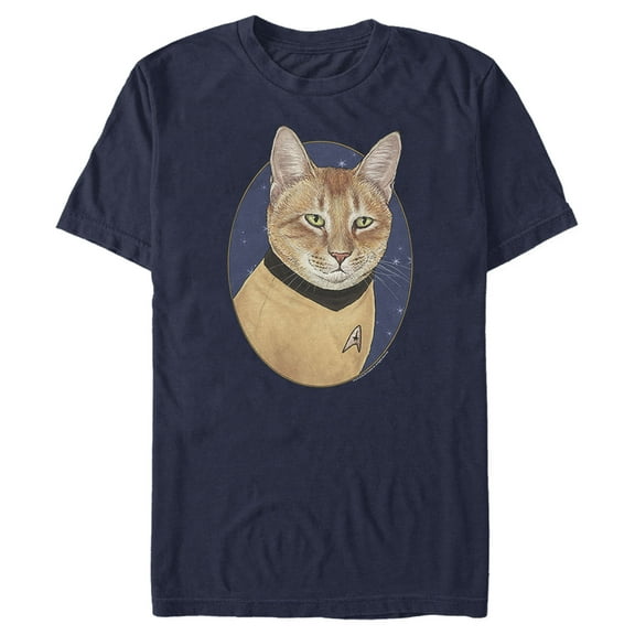 Men's Star Trek Captain Kirk Cat Graphic Tee Navy Blue Medium