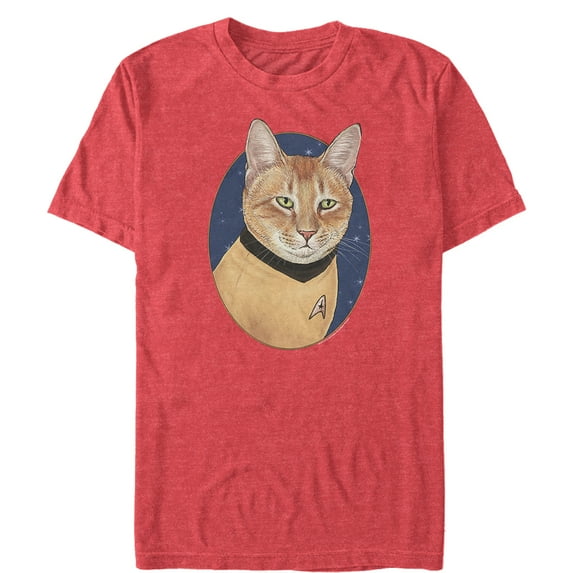 Men's Star Trek Captain Kirk Cat Graphic Tee Red Heather Medium