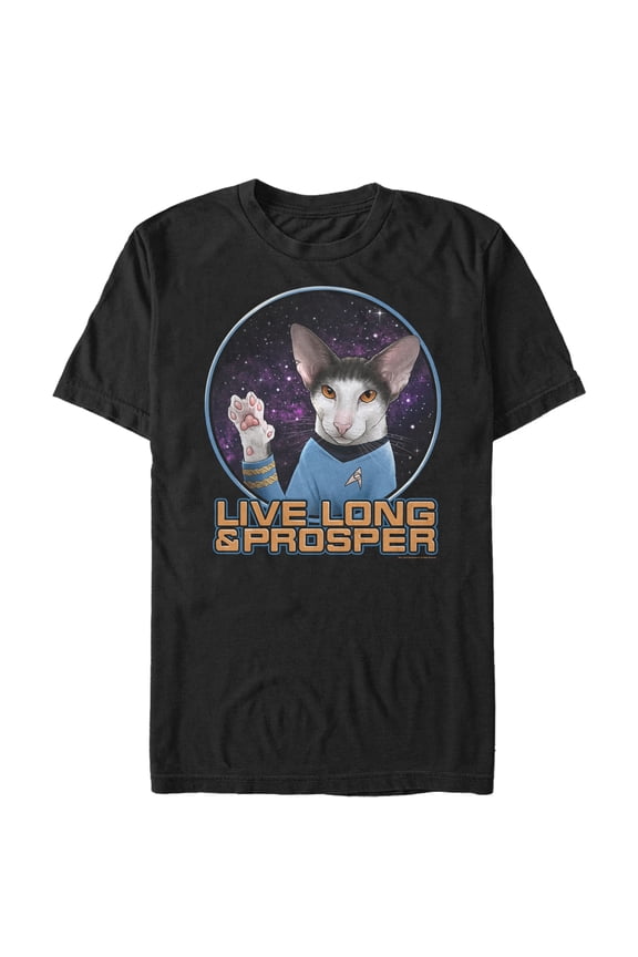 Men's Star Trek Cat Spock Live Long And Prosper Graphic Tee Black Medium
