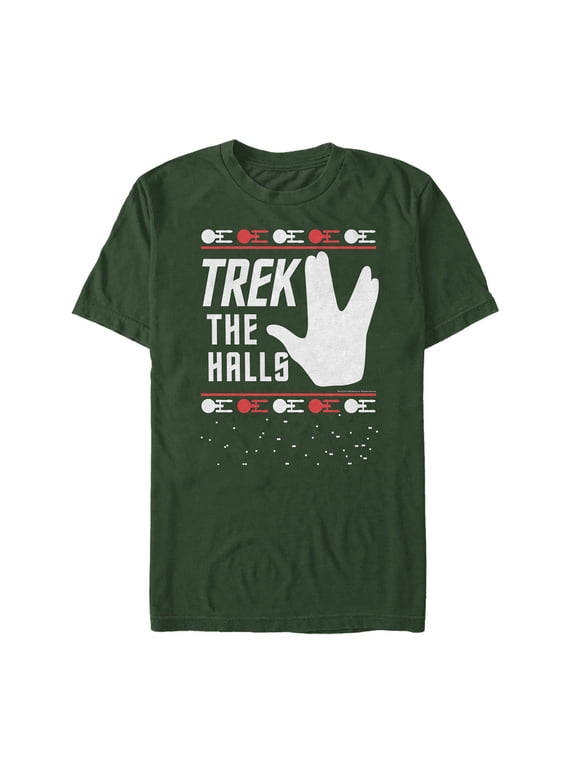 Men's Star Trek Christmas Trek the Halls Graphic Tee Dark Green 2X Large