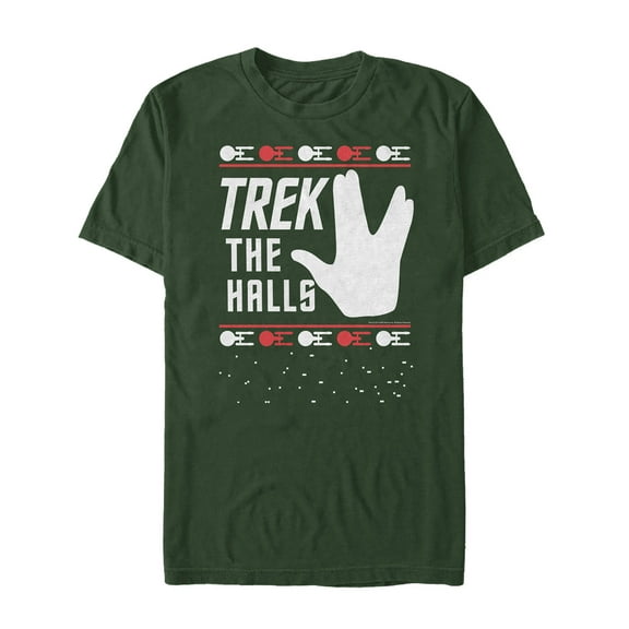 Men's Star Trek Christmas Trek the Halls  Graphic Tee Dark Green Large