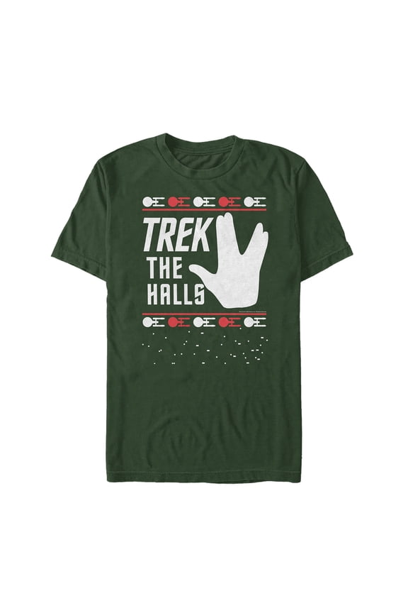 Men's Star Trek Christmas Trek the Halls Graphic Tee Dark Green Large
