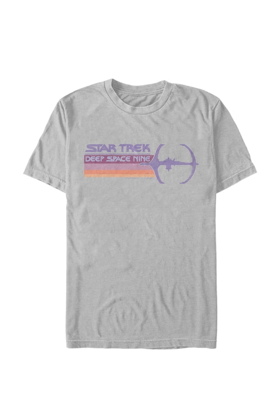 Men's Star Trek: Deep Space Nine Retro Rainbow DS9 Logo Graphic Tee Silver Large