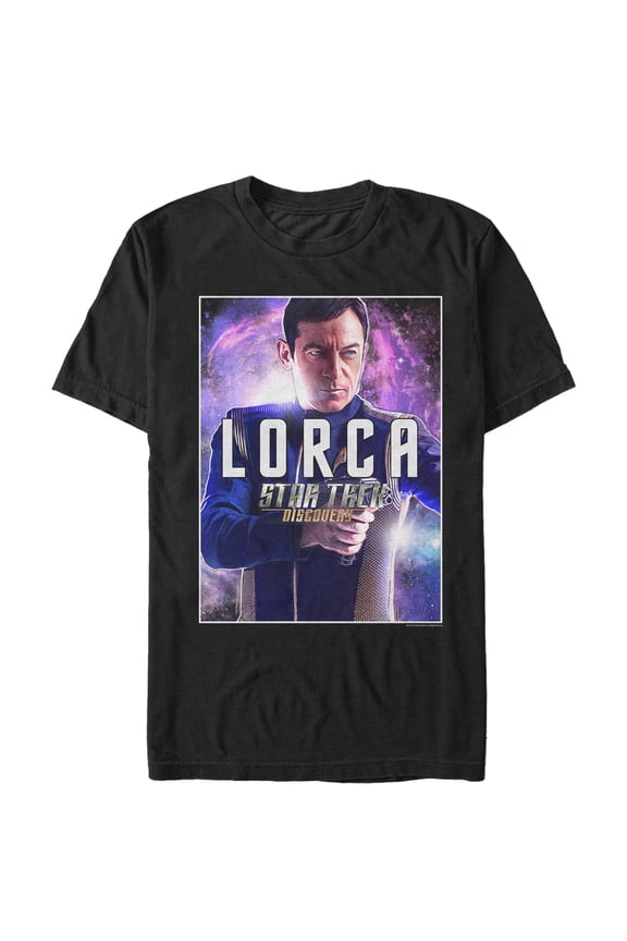 Men's Star Trek: Discovery Captain Gabriel Lorca Galaxy Portrait Graphic Tee Black Large