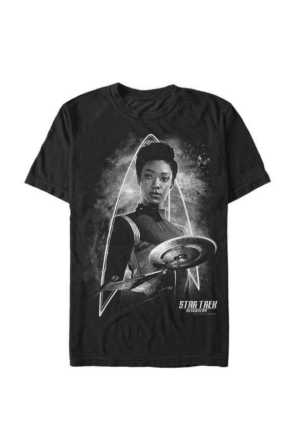Men's Star Trek: Discovery Classic Black & White Michael Burnham Portrait Graphic Tee Black Small