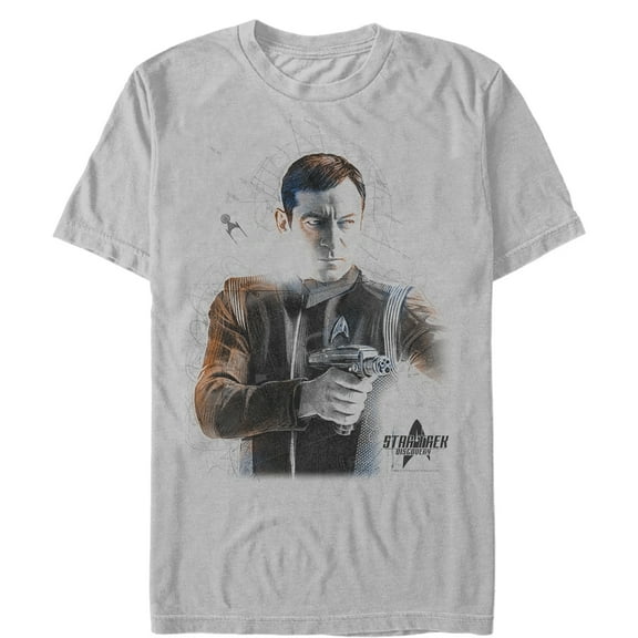 Men's Star Trek: Discovery Lorca Phaser Gun Portrait  Graphic Tee Silver 2X Large