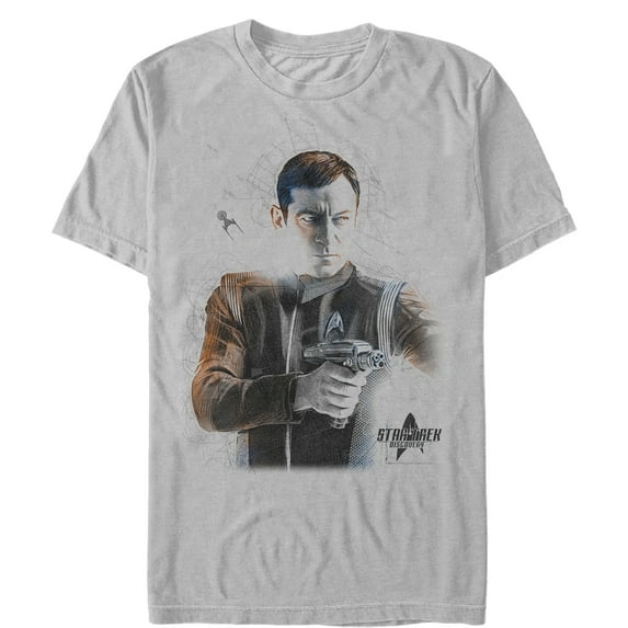 Men's Star Trek: Discovery Lorca Phaser Gun Portrait Graphic Tee Silver 3X Large