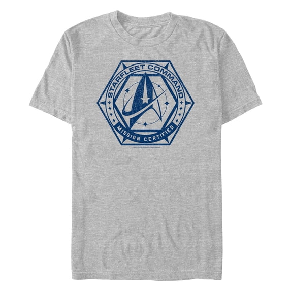 Men's Star Trek: Discovery Mission Certified Distressed Graphic Tee Athletic Heather Large