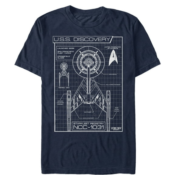 Men's Star Trek: Discovery NCC-1031 USS Discovery Schematics Graphic Tee Navy Blue 2X Large