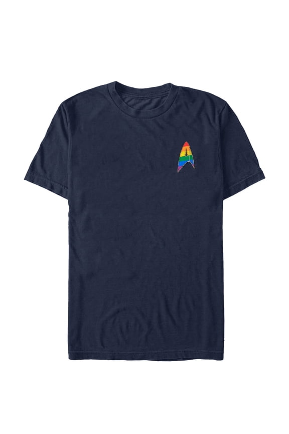 Men's Star Trek: Discovery Rainbow Starfleet Pocket Badge Graphic Tee Navy Blue Large