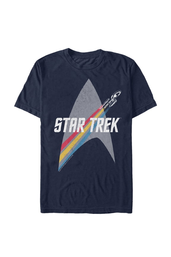 Men's Star Trek Enterprise Starfleet Rainbow Streak  Graphic Tee Navy Blue Small