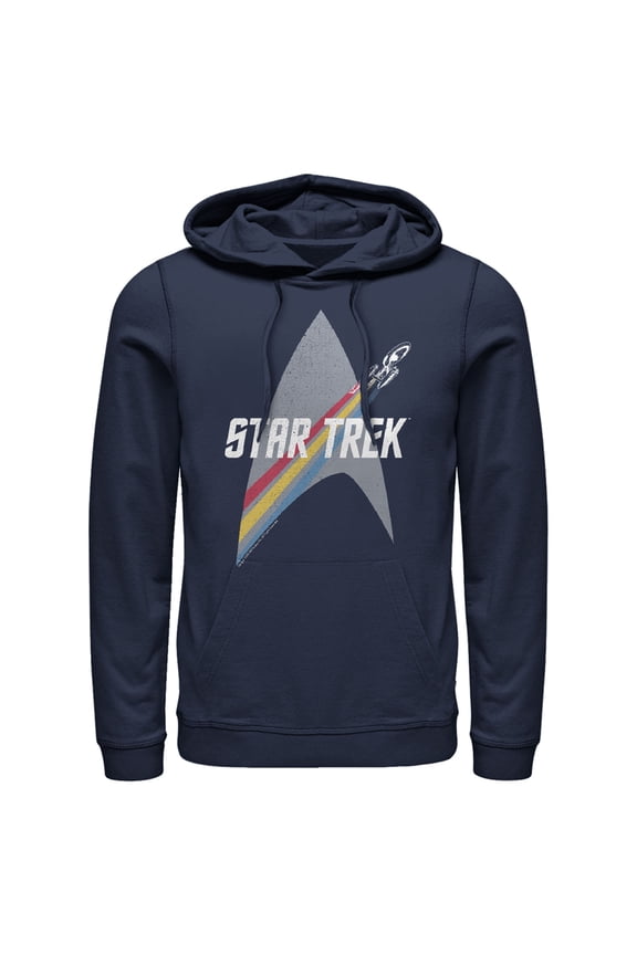 Men's Star Trek Enterprise Starfleet Rainbow Streak Pull Over Hoodie Navy Blue Large