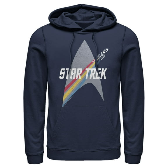 Men's Star Trek Enterprise Starfleet Rainbow Streak Pull Over Hoodie Navy Blue Large