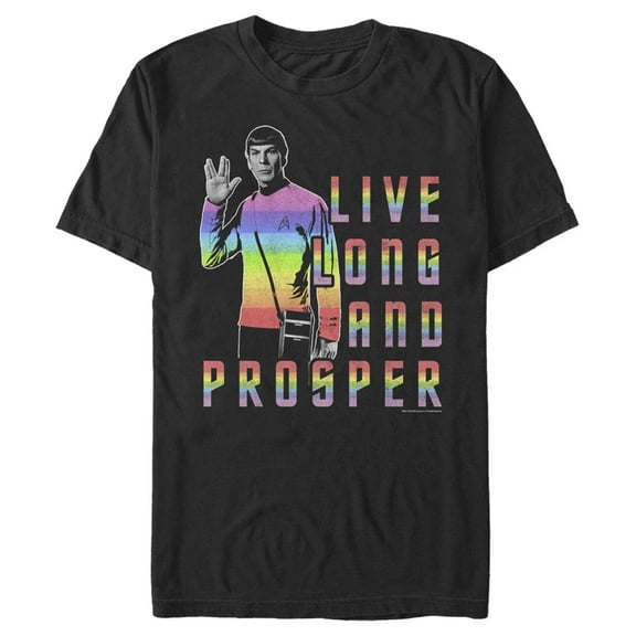Men's Star Trek Groovy Rainbow Spock Live Long and Prosper  Graphic Tee Black 3X Large