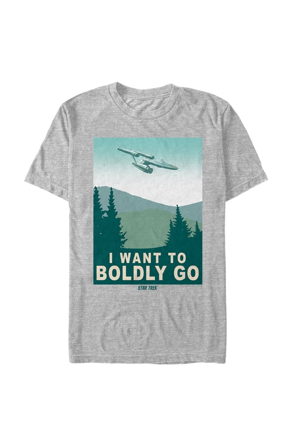Men's Star Trek I Want To Boldly Go Travel Poster Graphic Tee Athletic Heather 2X Large