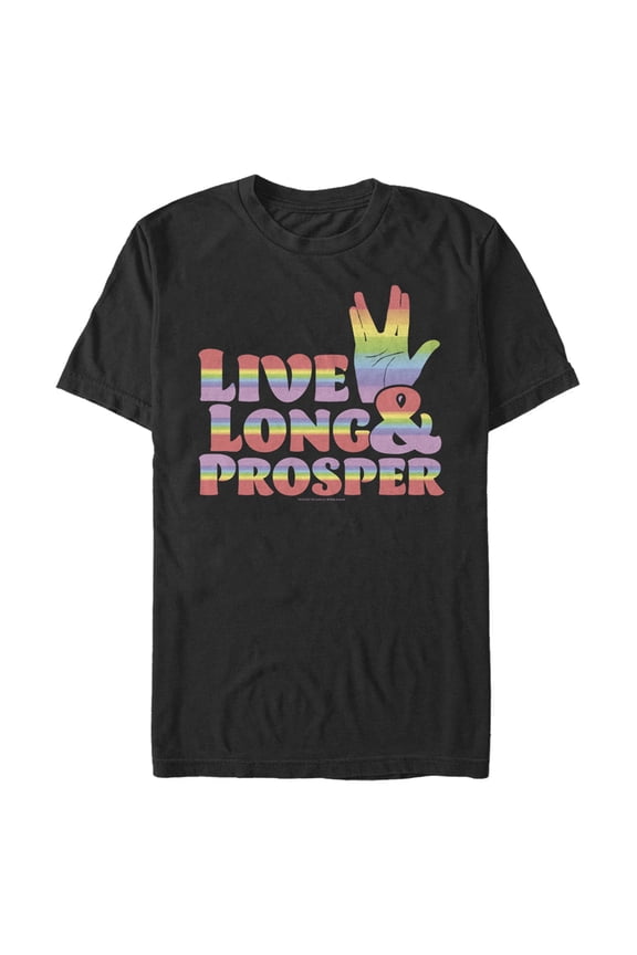 Men's Star Trek Live Long and Prosper Rainbow Hand Graphic Tee Black Medium