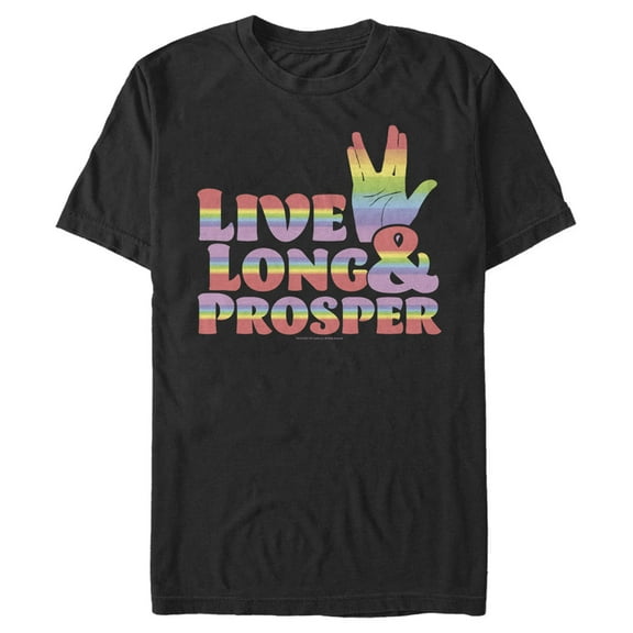 Men's Star Trek Live Long and Prosper Rainbow Hand  Graphic Tee Black X Large