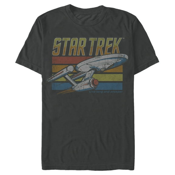 Men's Star Trek Rainbow Vintage USS Enterprise Starship  Graphic Tee Charcoal 2X Large