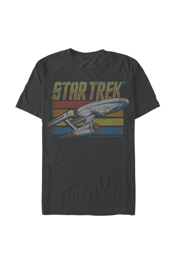 Men's Star Trek Rainbow Vintage USS Enterprise Starship Graphic Tee Charcoal 3X Large
