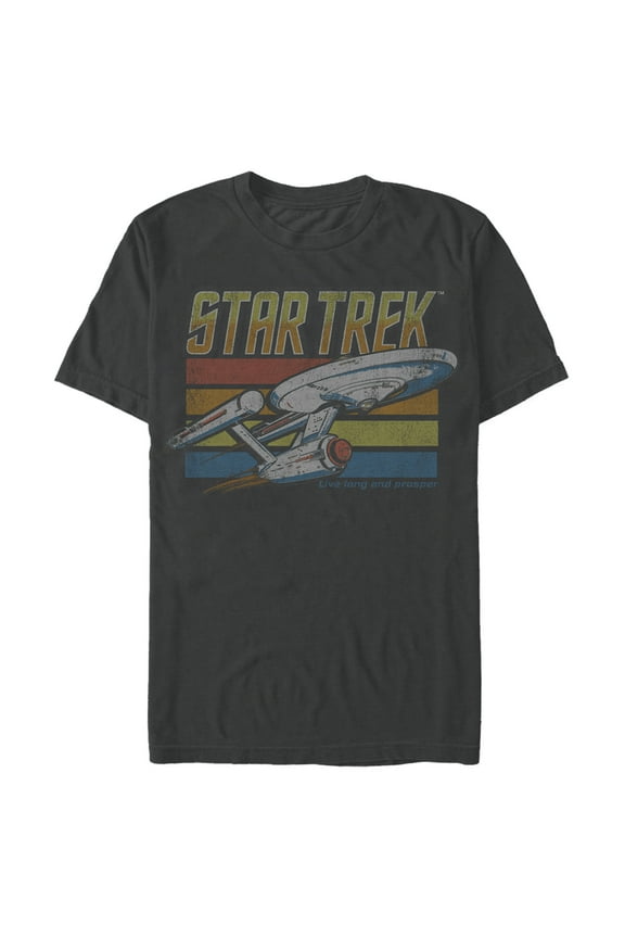 Men's Star Trek Rainbow Vintage USS Enterprise Starship  Graphic Tee Charcoal Large