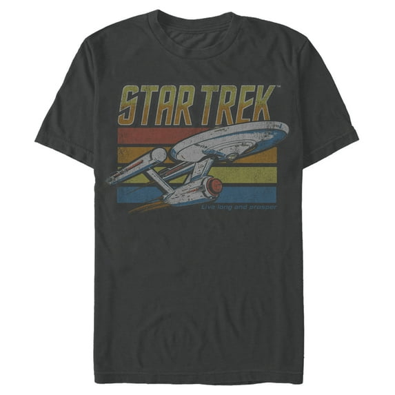 Men's Star Trek Rainbow Vintage USS Enterprise Starship Graphic Tee Charcoal Medium