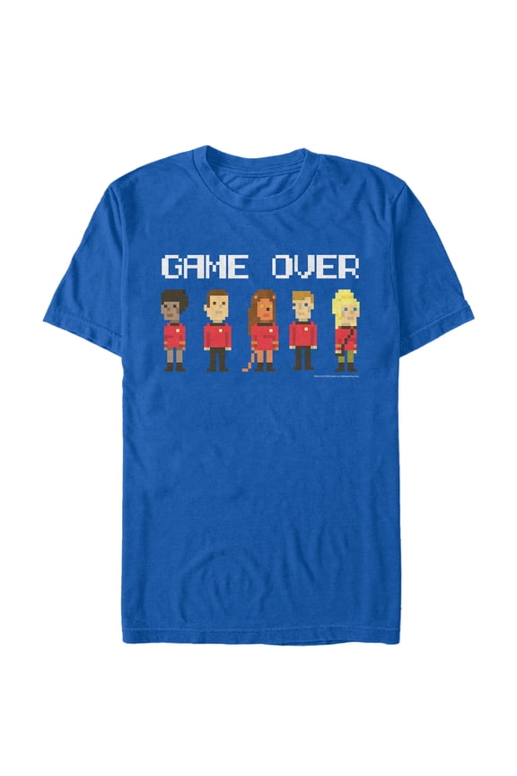 Men's Star Trek Red Shirt Pixel Crew Game Over  Graphic Tee Royal Blue Medium
