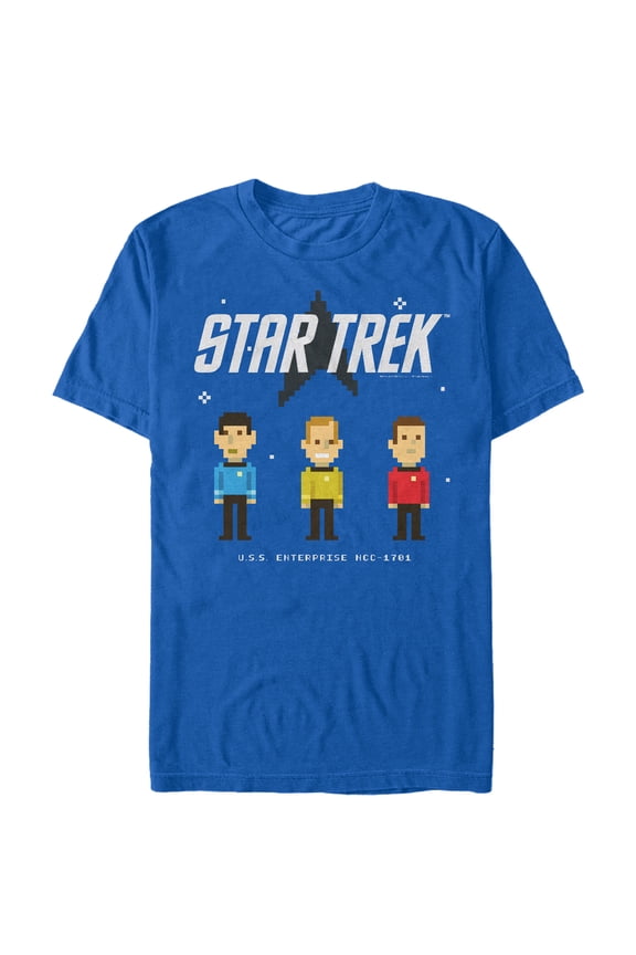 Men's Star Trek Retro Pixel Character Trio  Graphic Tee Royal Blue Medium