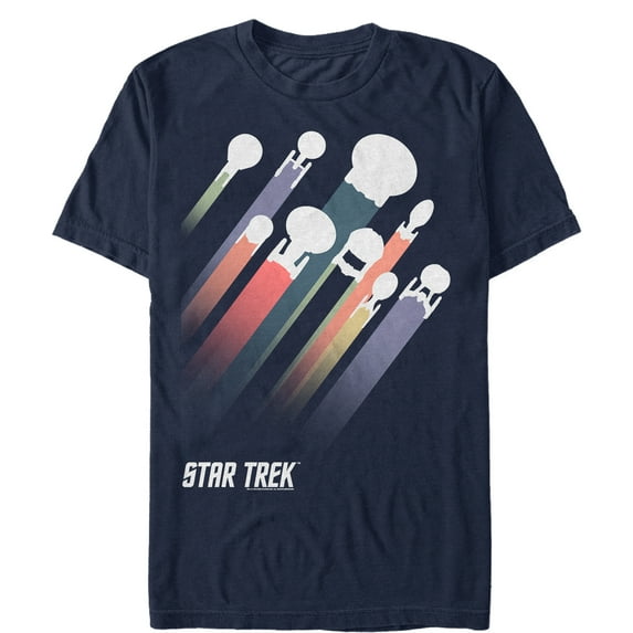 Men's Star Trek Spaceship Rainbow Streak Graphic Tee Navy Blue 2X Large