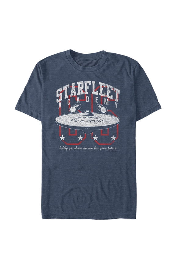 Men's Star Trek Starfleet Academy Enterprise Boldly Go  Graphic Tee Navy Blue Heather Large