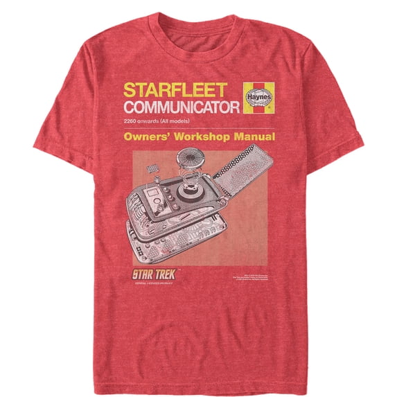 Men's Star Trek Starfleet Communicator Owners Workshop Manual Graphic Tee Red Heather Medium