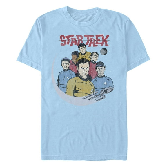 Men's Star Trek: The Animated Series Retro Enterprise Crew  Graphic Tee Light Blue Small
