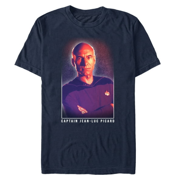 Men's Star Trek: The Next Generation Captain Jean Luc Picard Galaxy Portrait Graphic Tee Navy Blue 3X Large