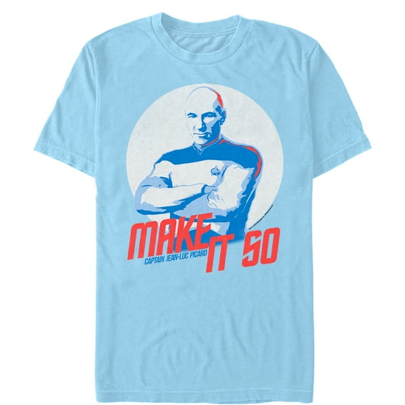 Men's Star Trek: The Next Generation Captain Jean Luc Picard Make It So Graphic Tee Light Blue Medium
