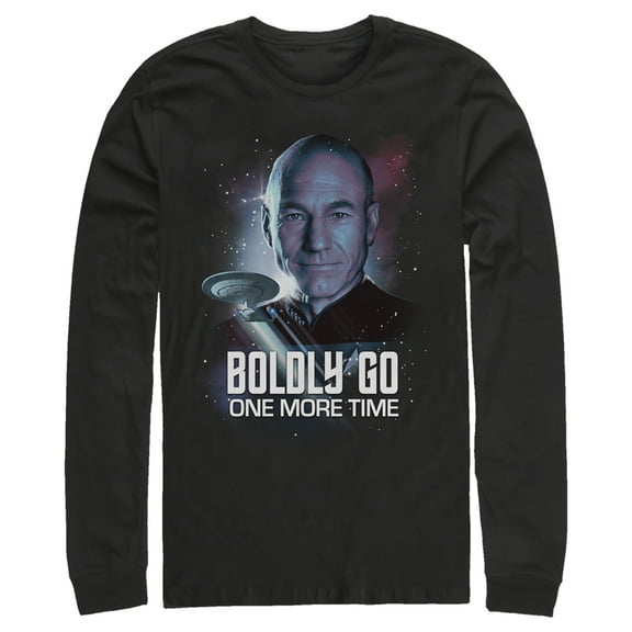 Men's Star Trek: The Next Generation Captain Picard Boldly Go One More Time  Long Sleeve Shirt Black Large